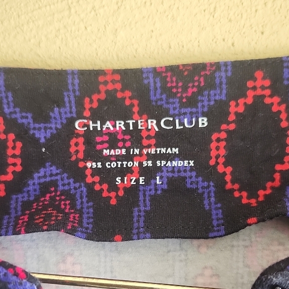 Charter Club Graphic Long Sleeve Blouse in Blue and Purple - Picture 2 of 8